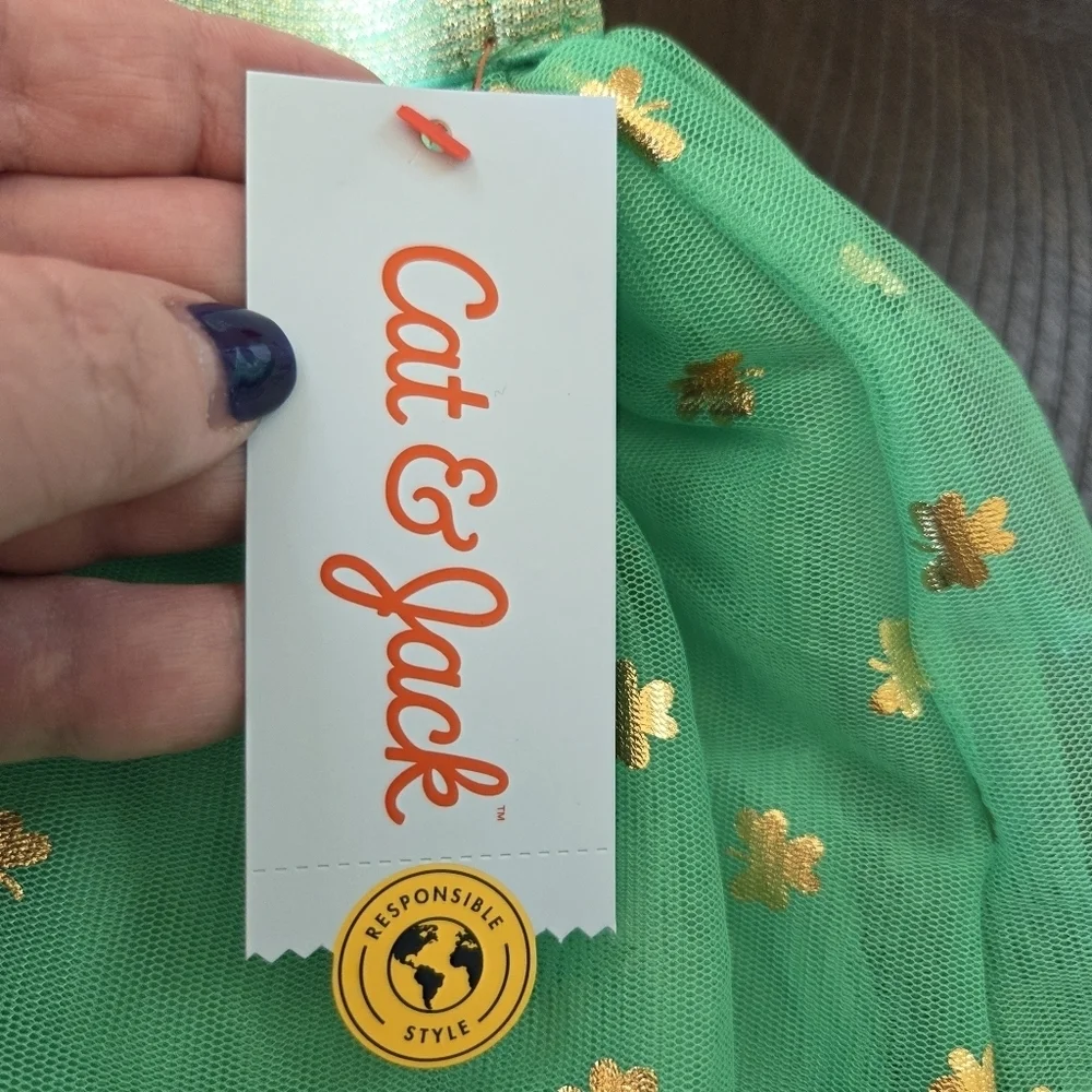Cat & Jack New Shamrock Green & Gold Tutu Skirt Girls Medium (8) Dance Dress up